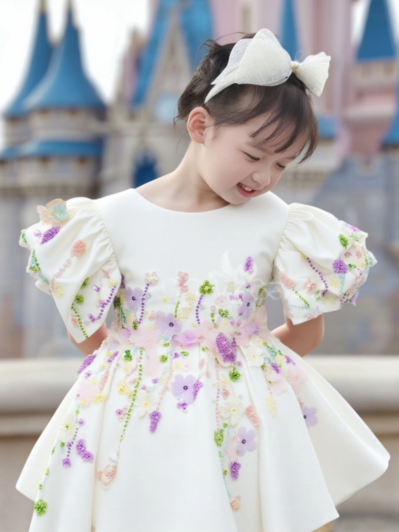 BGD00008 Handmade Beaded 3D Floral Princess Dreamy Birthday Dress Flower Girl Dress 1