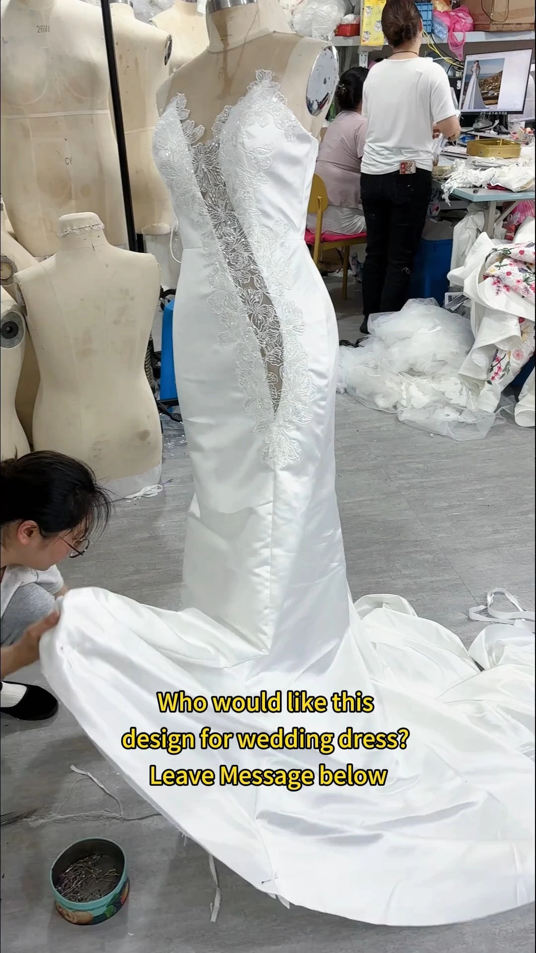 Elegant Modern Lace Satin RSW2379 Cut Out Front Mermaid Wedding Dress Elegant Fit With Detachable Train 1