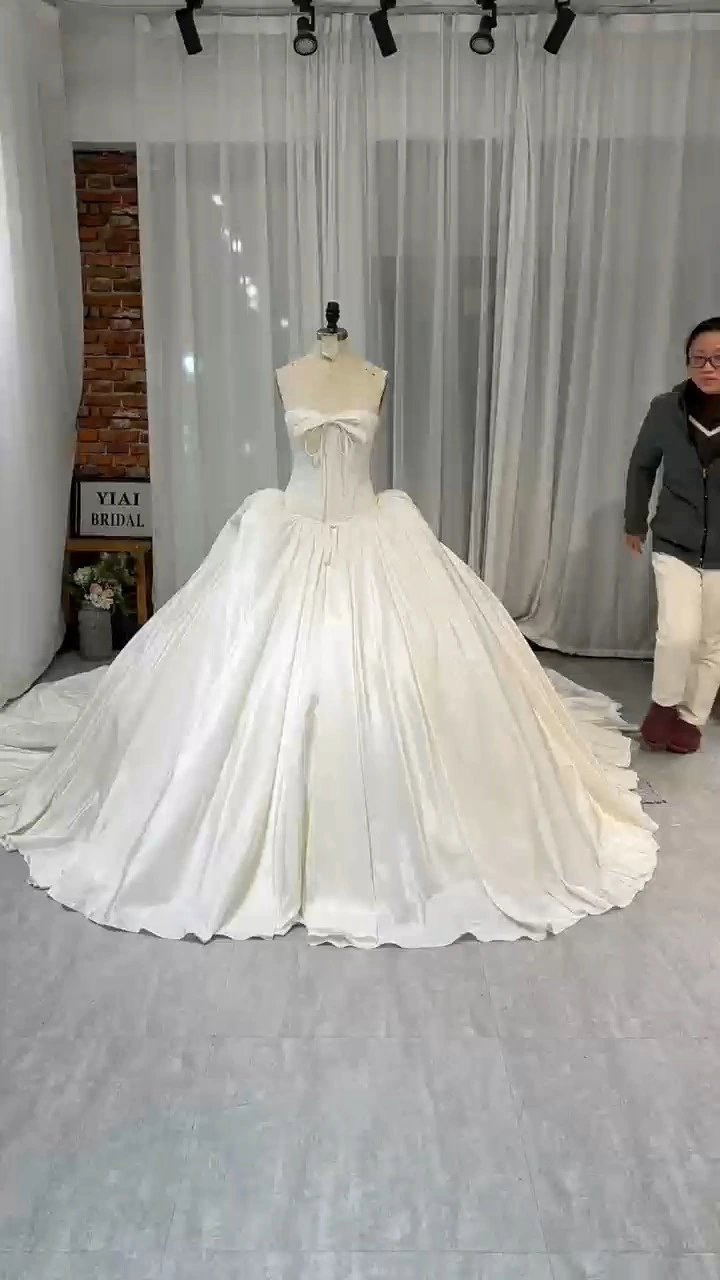 AMD2609 Элегантное свадебное платье-бальное без бретелей из тафты (с бантом) 1