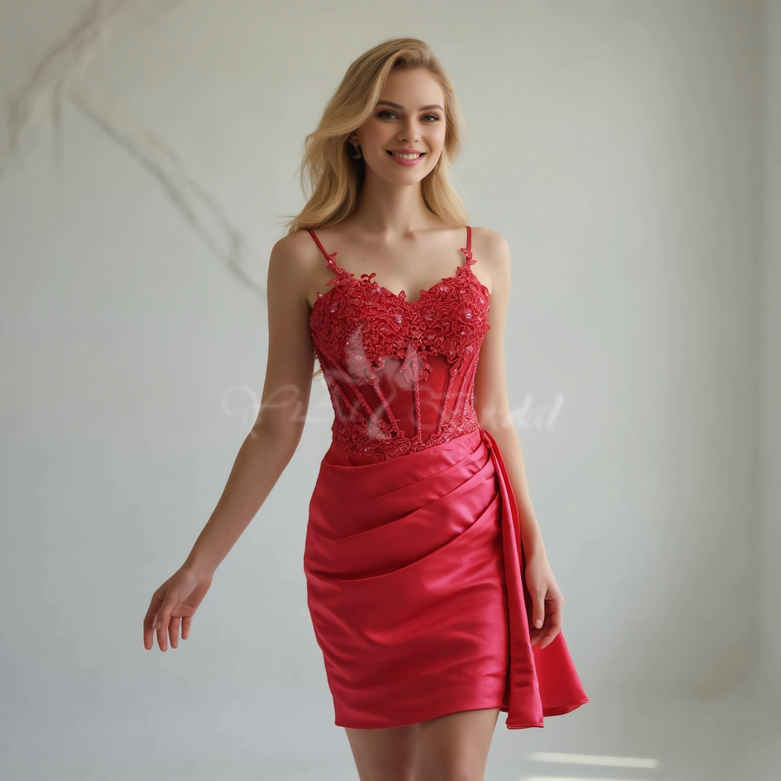 SD00103 Vestido de fiesta corto de satén con tirantes finos y encaje, vestido de cóctel sexy para graduaciones 1
