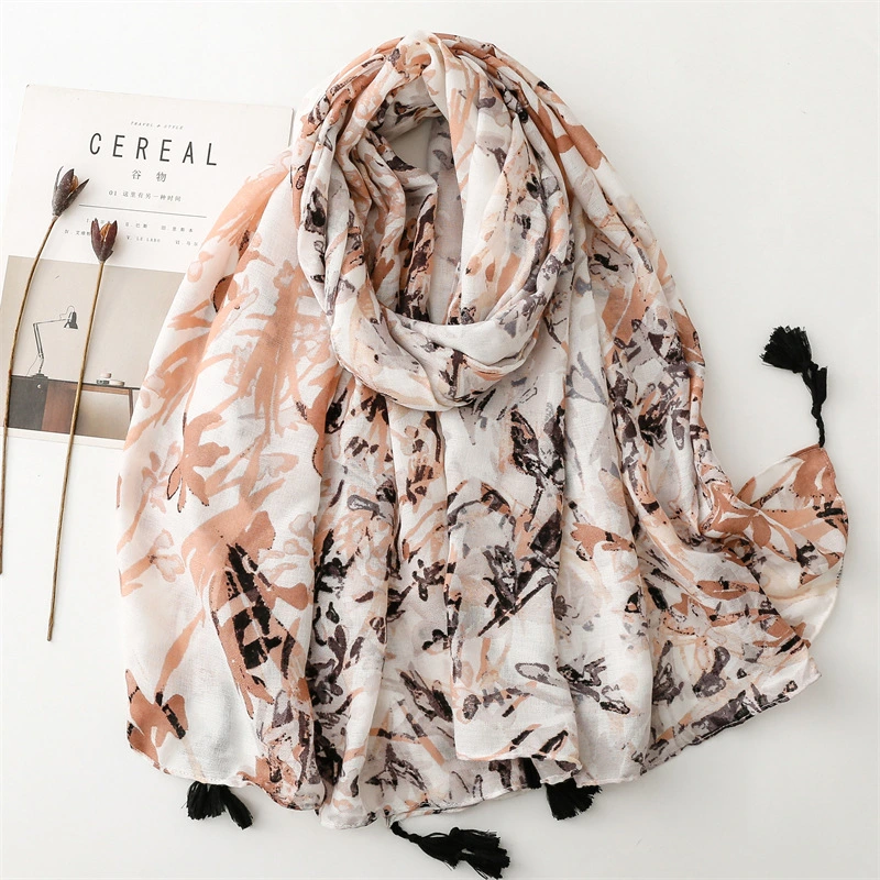 Wholesale Indonesia Leaf Pattern Soft Cotton Shawls Mestyler C2118 1