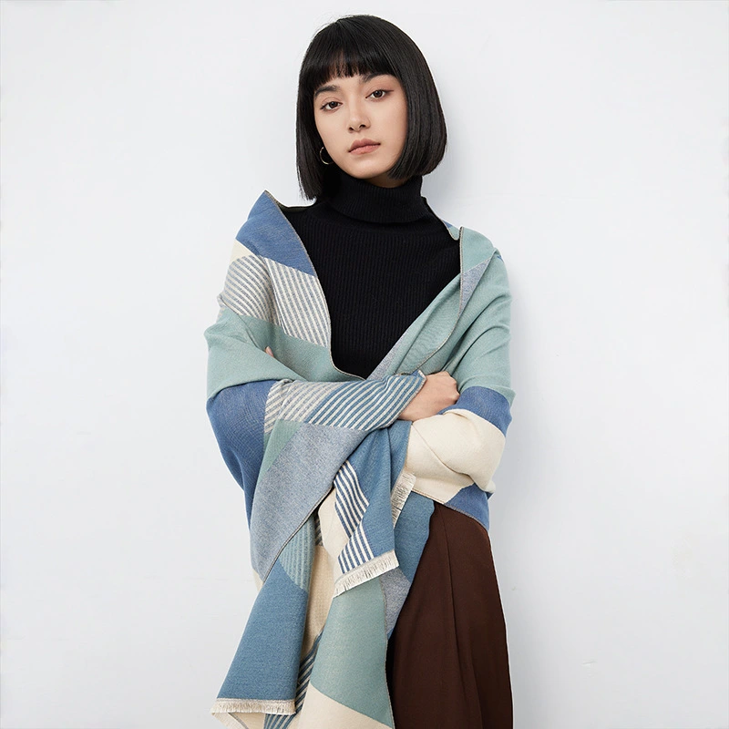 Supplier Winter Pashmina Shawl Striped Color Blocking Print Cashmere Scarf W1780 | Mifain 1