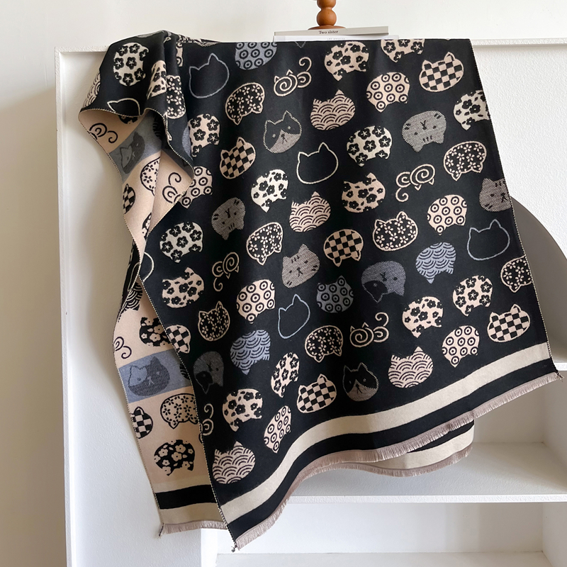 Wholesale Europe Ladies Animals Scarf Winter Cats Pattern Big Shawl W2144 | Mifain 1