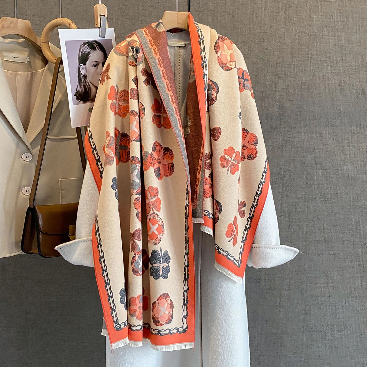 Flower Bow Jacquard Pashmina Shawls Lady's Winter Warm Cashmere Scarf W2735 | Mifain 1