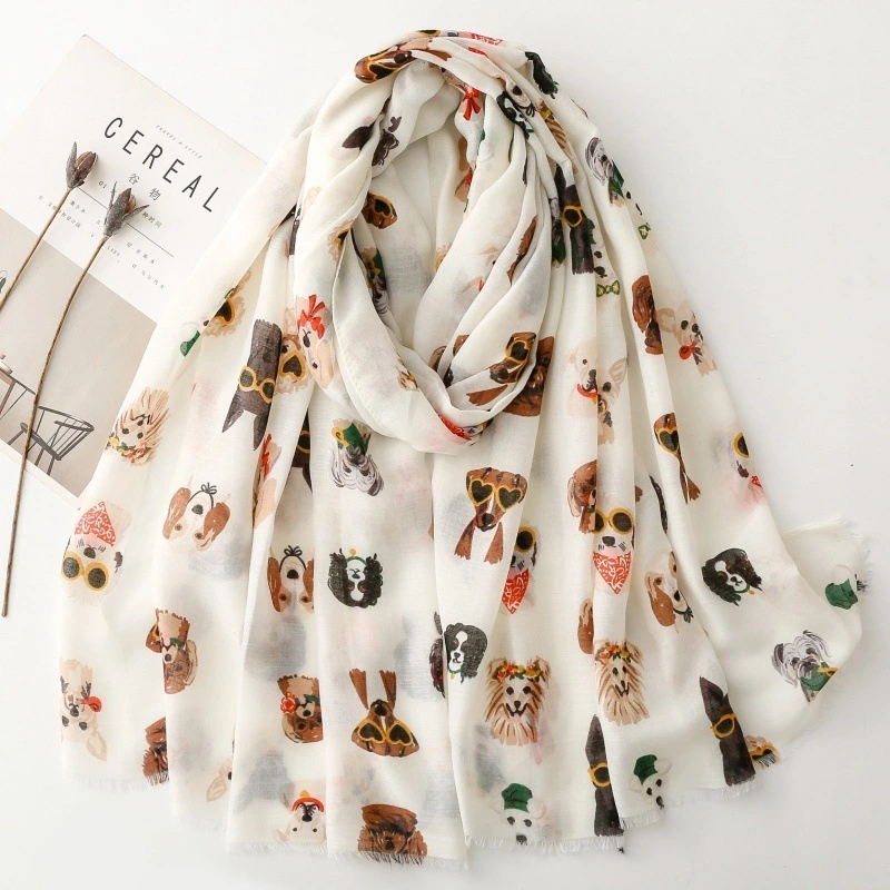 ODM Europe Soft Cotton Shawl Cartoon Animal Dogs Print Viscose Scarf C2301 | Mifain 1