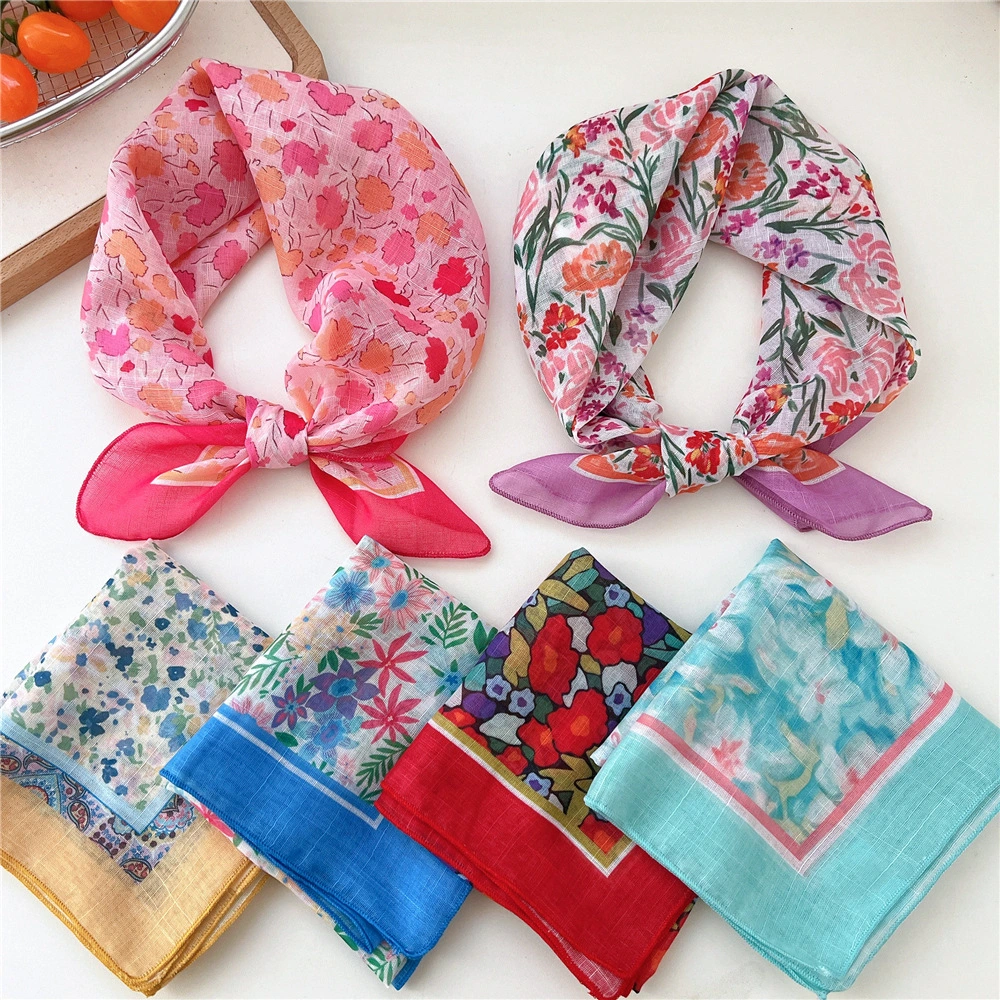 Fashion Spring Floral Print Ladies Small Cotton Square Scarf MC001 | Mifain 1