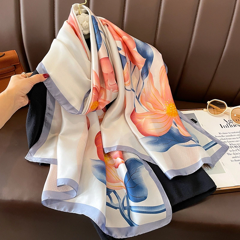 Large Flower Printed Silk Shawls Women's Light Color Summer Scarf S553 | Mifain 1