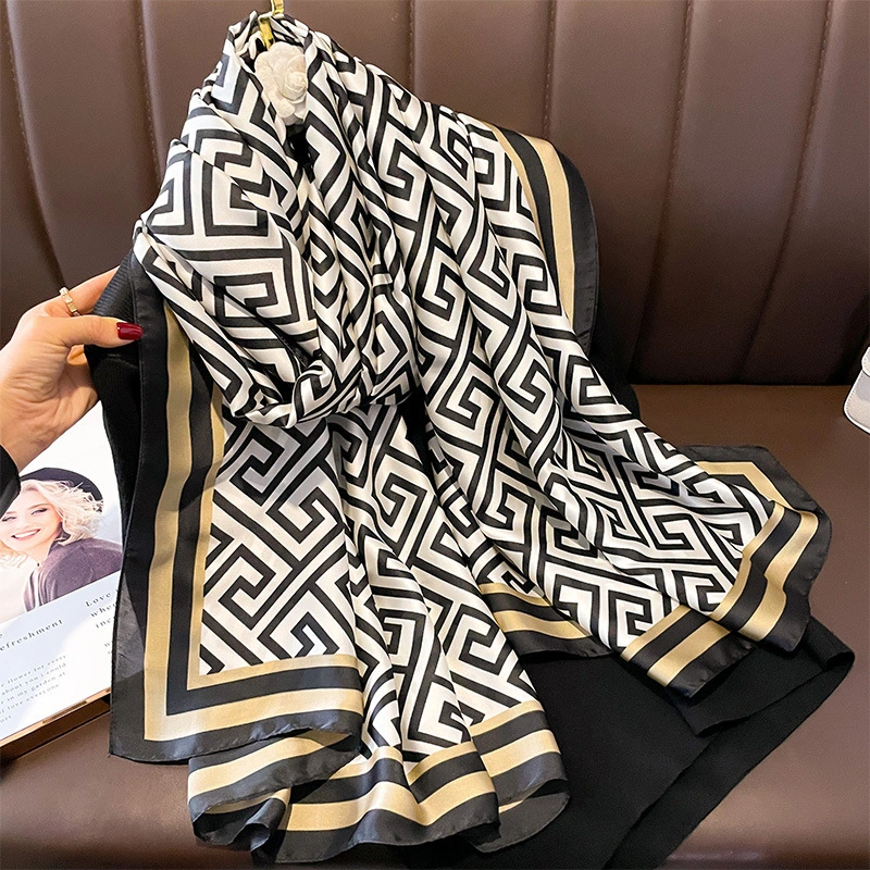 Europe Daily Shawls Designer Geometry Print Polyester Silk Scarf S562 | Mifain 1