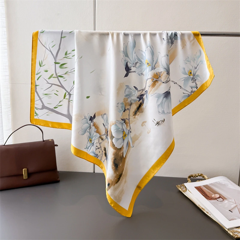 Newest Women's Summer 70×70cm Floral Printed Square Silk Scarf FJ599 | Mifain 1