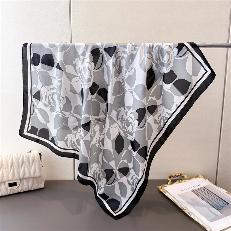 Lenço quadrado de seda com estampa floral, estilo fashion, para mulheres, modelo FJ609 | Mifain 1