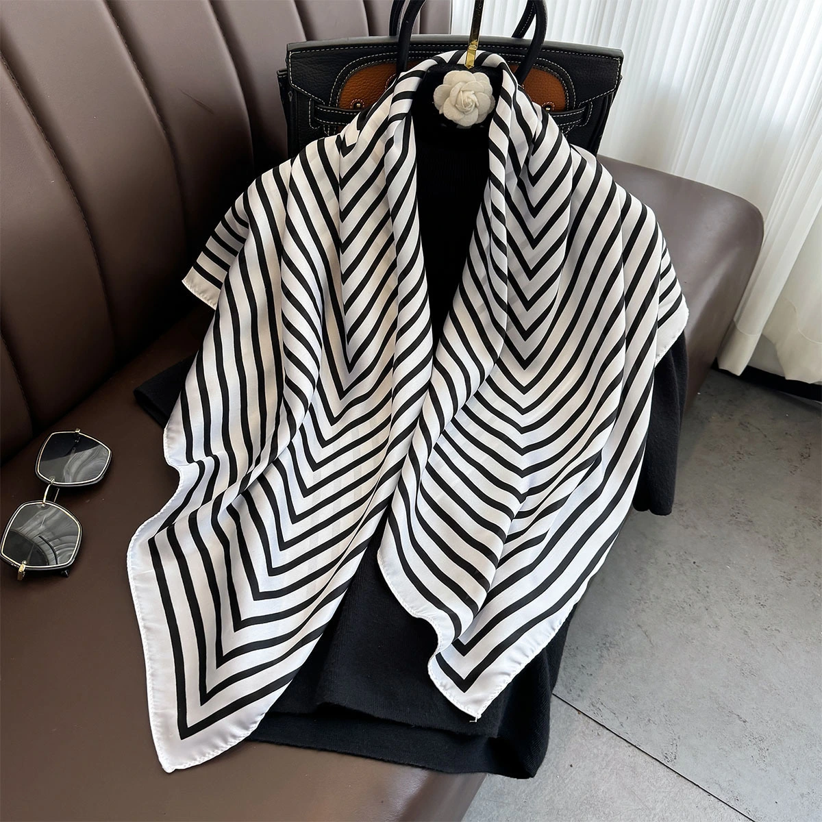 Factory Geometry Shalws Brand Designer Striped Print Silk Squre Scarf F405 | Mifain 1