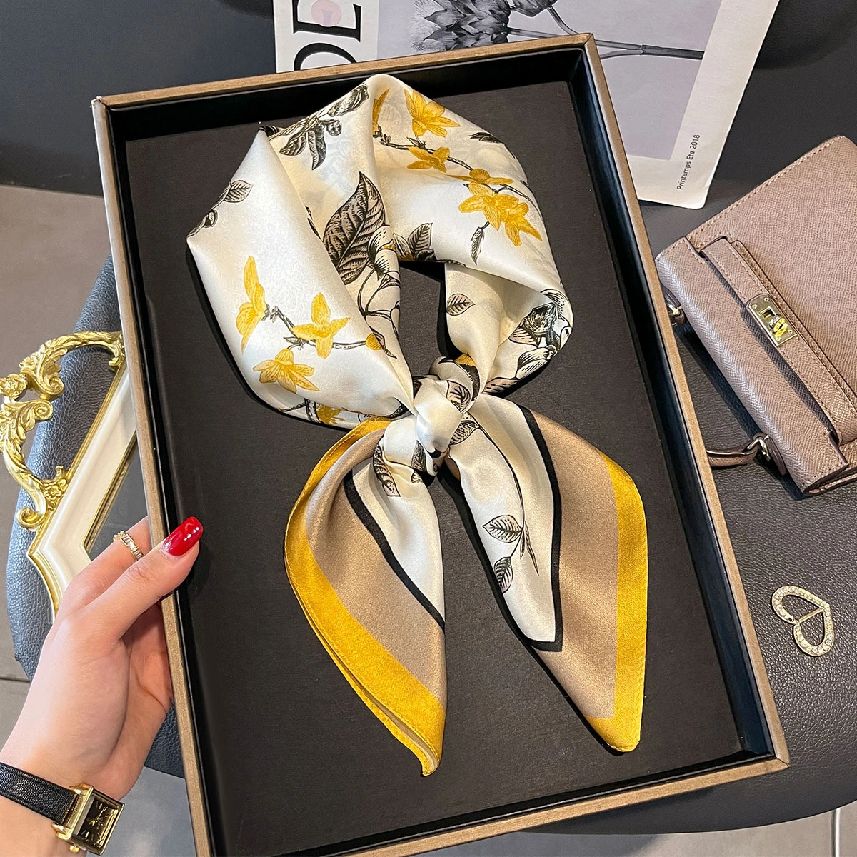 Manufacturer Bird Tree Flower Print 70×70cm Square 100% Mulberry Silk Scarf ZS390 | Mifain 1