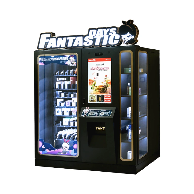 Middle Pick Up Beauty Product Vending Machine With Display Cabinet And 32 HD Touchscreen With Sample Demos In Black 1