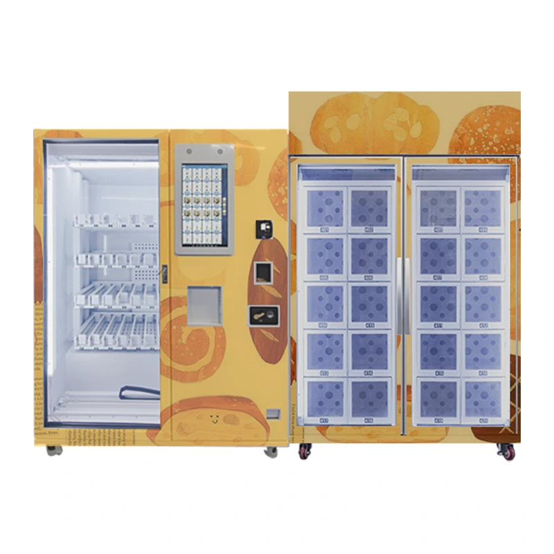 Bakery Combined Bread Vending Machine with Refrigeration System with Elevator Pickup with Lockers for Vending 1