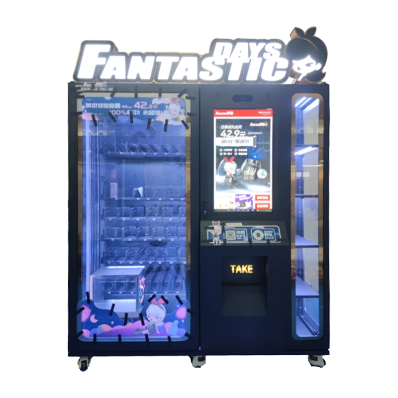 Beauty vending machine with smart elevator pickup and customizable branding options for a seamless self-service experience