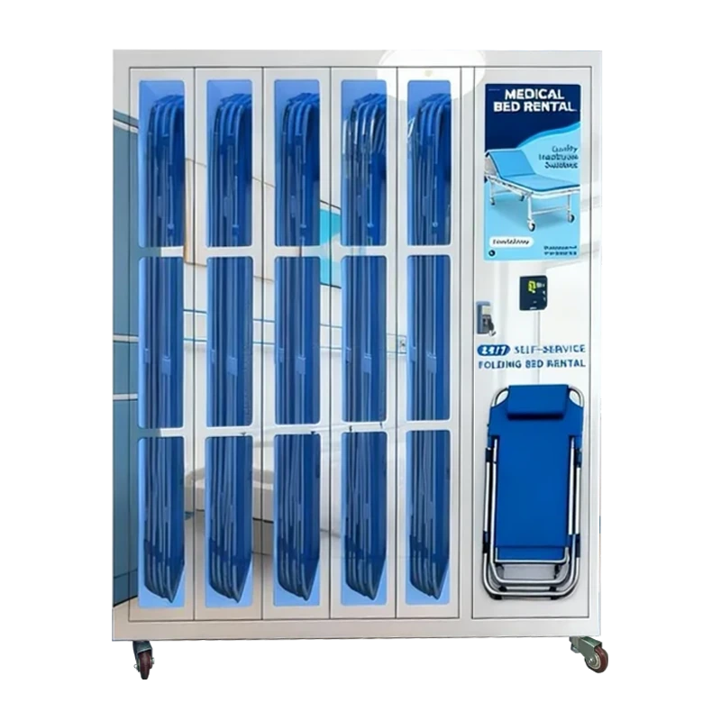 Folding bed rental machine offering 24/7 self-service, allowing families to quickly rent comfortable beds for patient care, enhancing hospital experience.