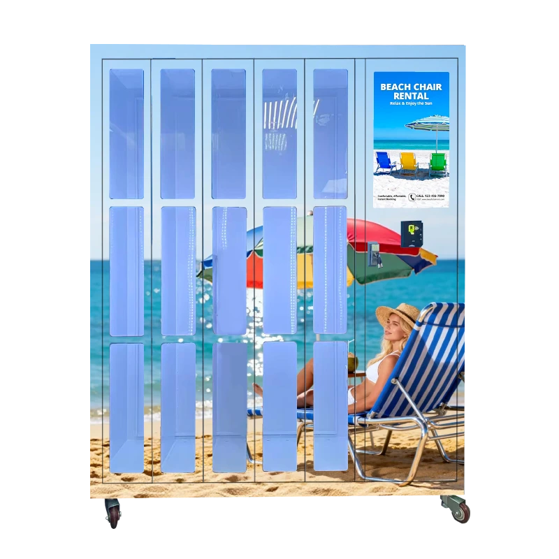 Seaside Beach Chair Rental Machine offering 24/7 self-service rentals with touch screen and Nayax payment system for easy operations.