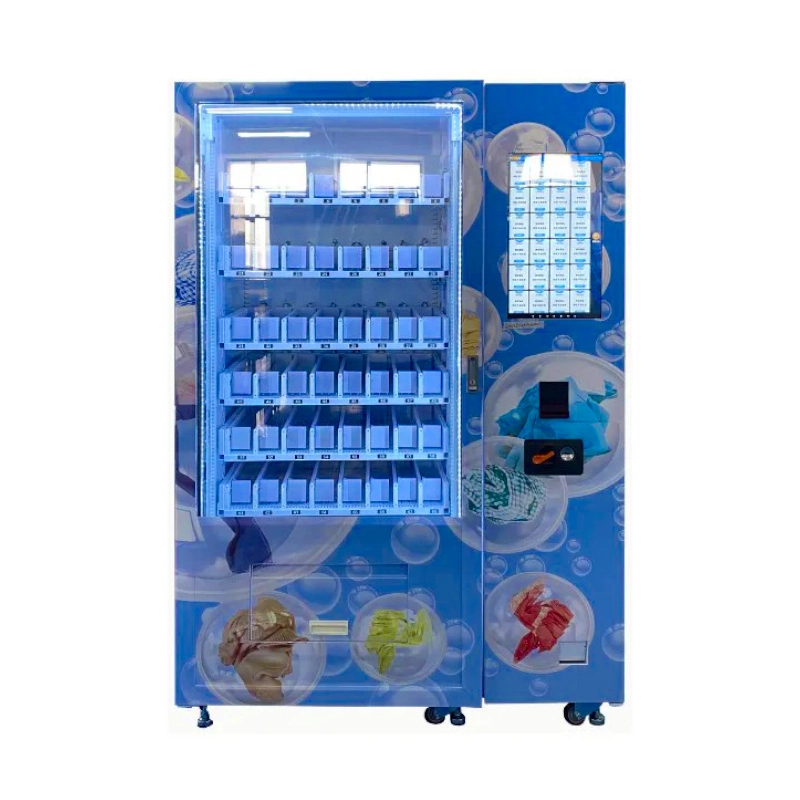 Self-Service Laundry Vending Machine with 21.5-inch touchscreen and multiple payment options, offering convenient access to laundry essentials.