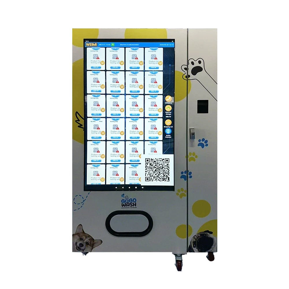 55-inch touchscreen automated pet treat and toy vending machine with smart remote management system for retail.