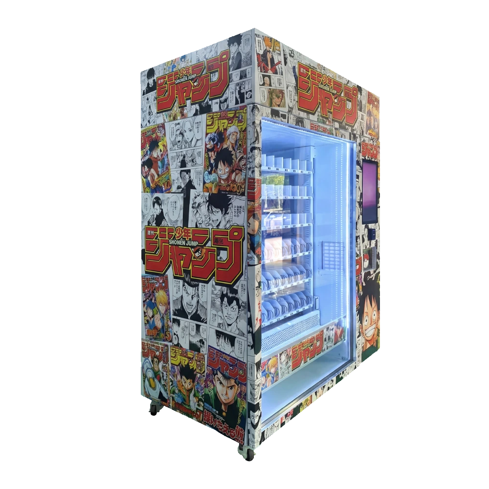 Smart manga vending machine with protective elevator delivery for mint condition collectible comic books.