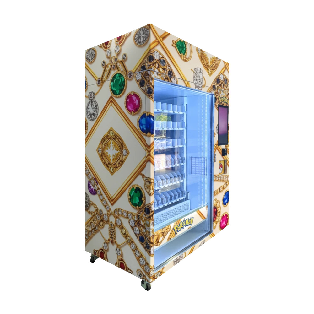 WEIMI high-precision jewelry vending machine with silent motor-driven lift for the scratch-free delivery of luxury gold watches.