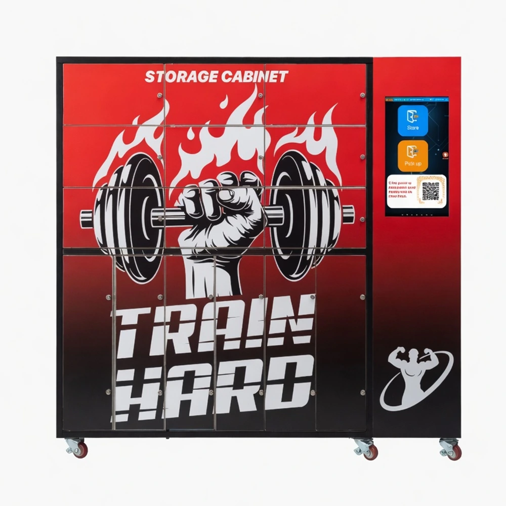 Smart PIN Code Gym Locker Machine for fitness centers offering secure 6-digit PIN access and 24/7 unattended self-service storage of gym bags and valuables in commercial environments.