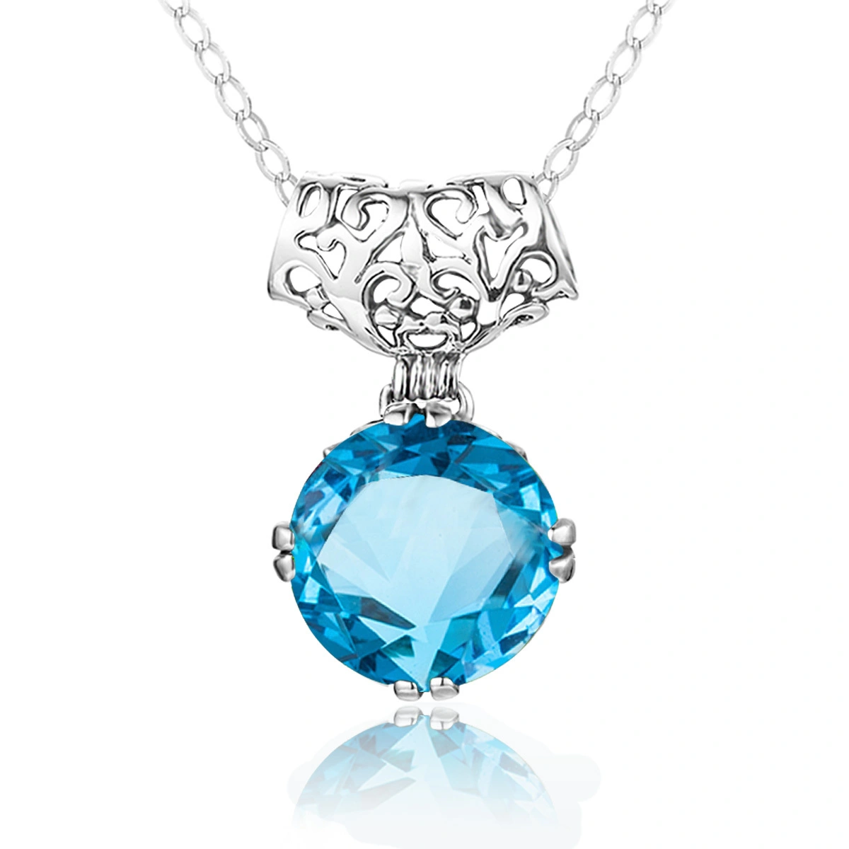 Personalized Round Blue Topaz Silver 925 Pendant Necklace 1