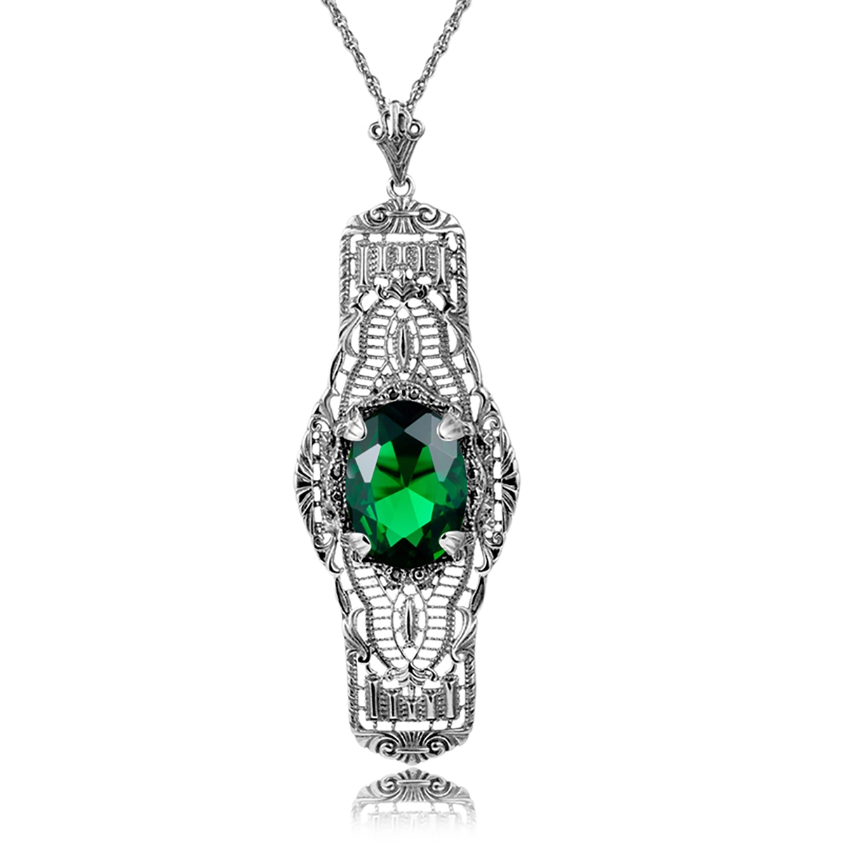 Vintage unique design filigree wrapped emerald pendant necklace 925 silver 1