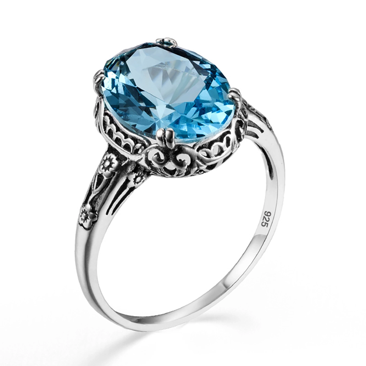 Elegant Cocktail Party Filigree Aquamarine Ring 925 Sterling Silver 1