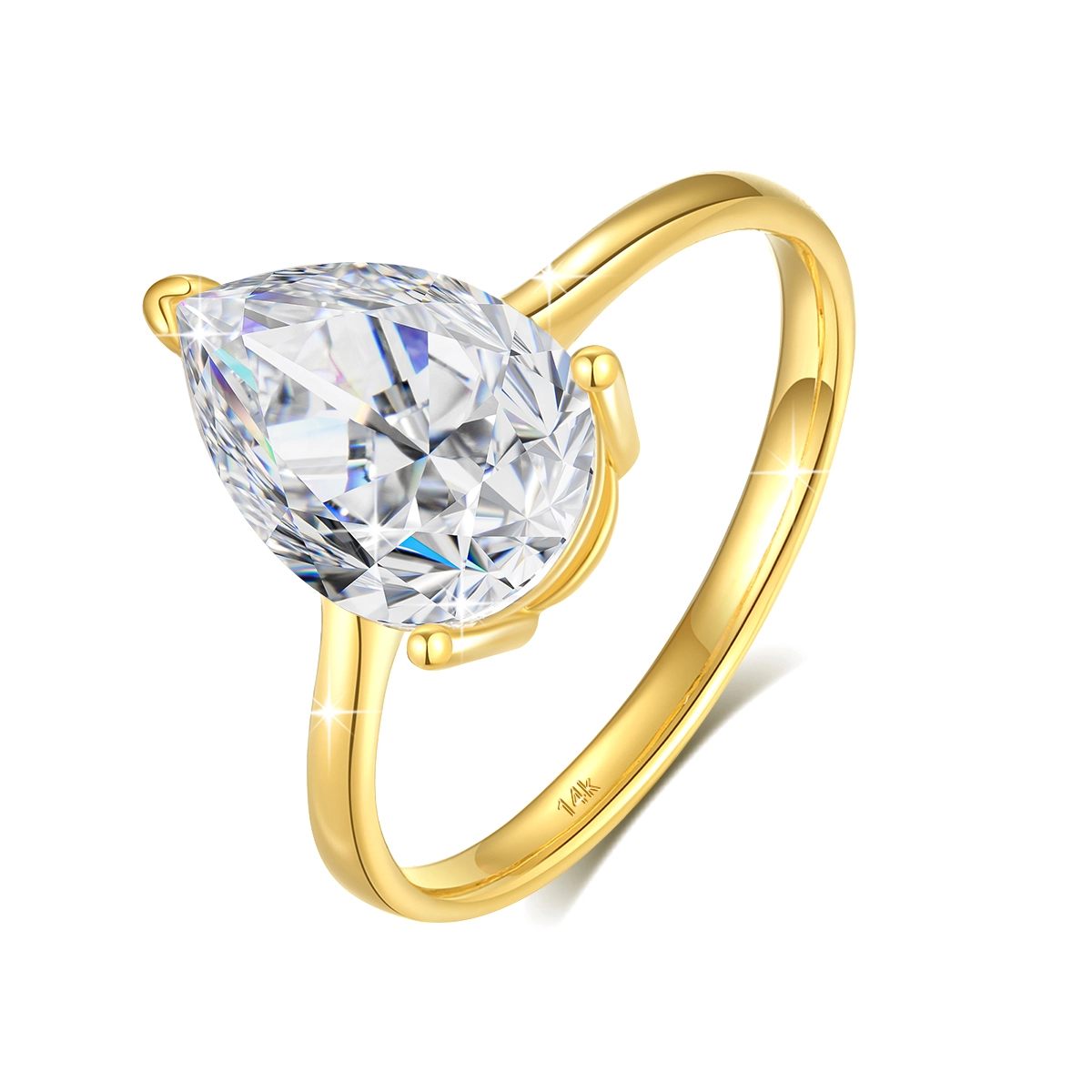 Rings For Ladies In Gold 14K Hollow 2ct Pear Cut Moissanite 1