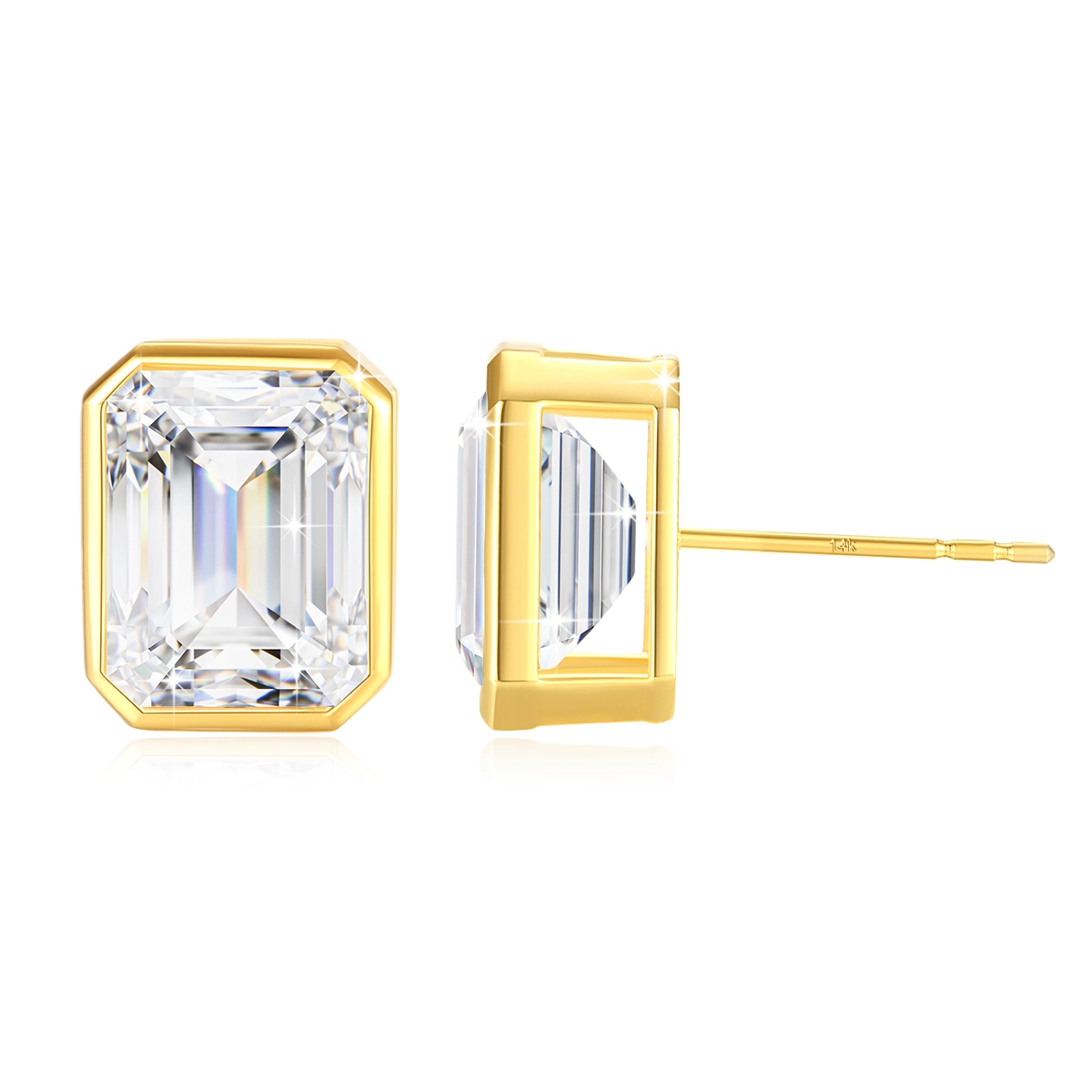 14 Karat Gold Earrings Emerald Cut Moissanite 1 Carat 2 Carats 3 Carats 1