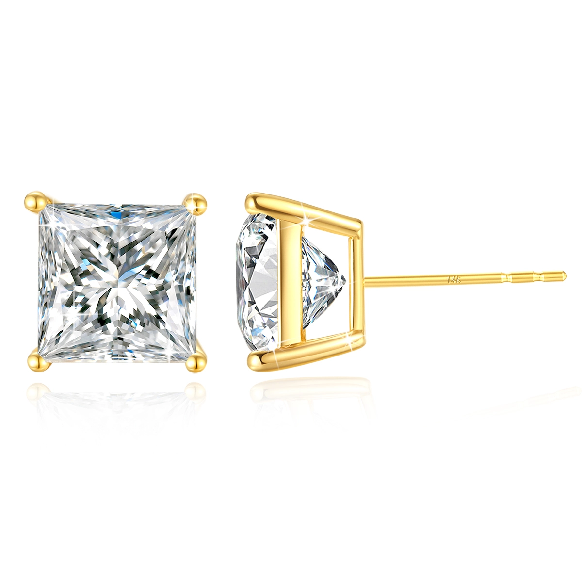 Wholesale Female Gold Earrings Princess Cut Moissanite 1ct 2ct 3ct Fine Jewelry 1