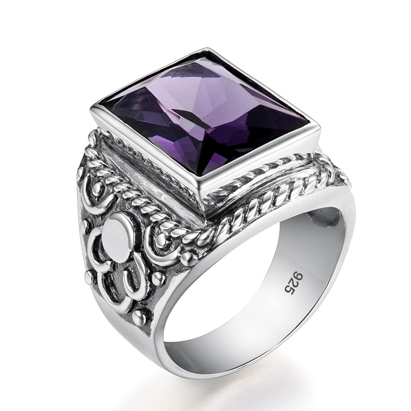 Factory Unique Mens Wedding Rings Amethyst 925 Silver Jewelry 1