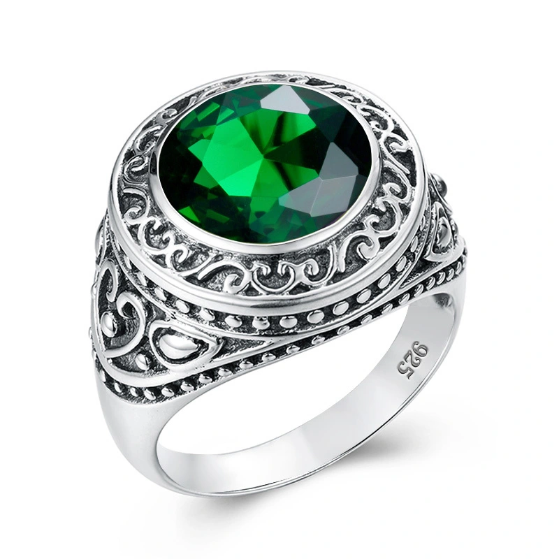 Mens Gemstone Rings Emerald Vintage 925 Sterling Silver 1