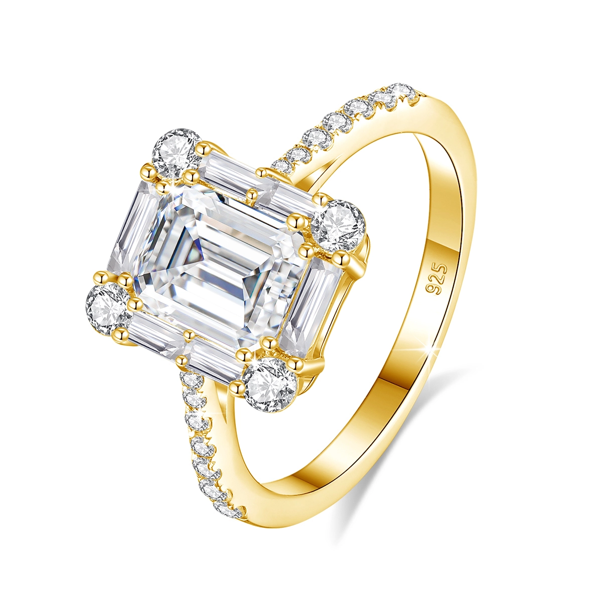 Silver Diamond Ring 2ct Emerald Cut Moissanite 925 Silver 1