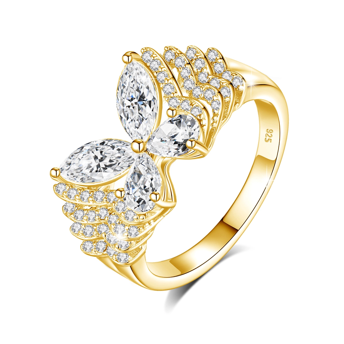 Ring Silver Wedding Moissanite Butterfly Design 1