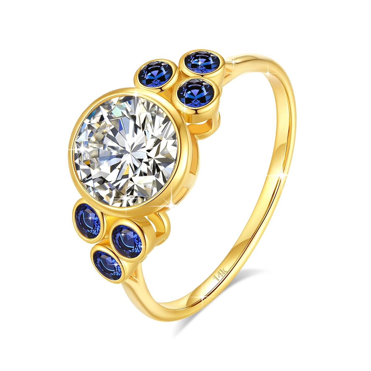 Custom Design Engagement Ring 14K Gold 5D Craft 2ct Moissanite Blue Corundum 1