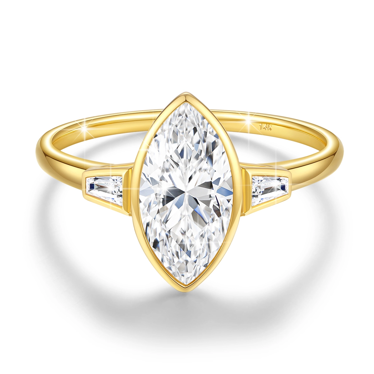 Yellow Gold Engagement Ring 14K Hollow 2 Carats Marquise Cut Moissanite 1