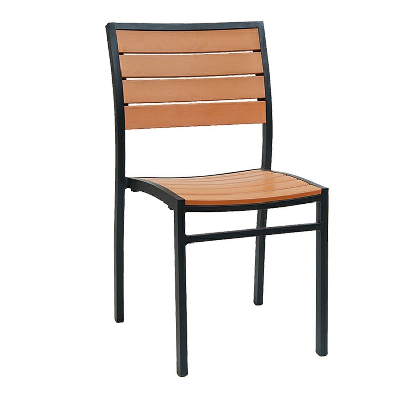 Outdoor Dining Chairs Aluminum Frame Imitation Teak Slats Black Silver Restaurant 1