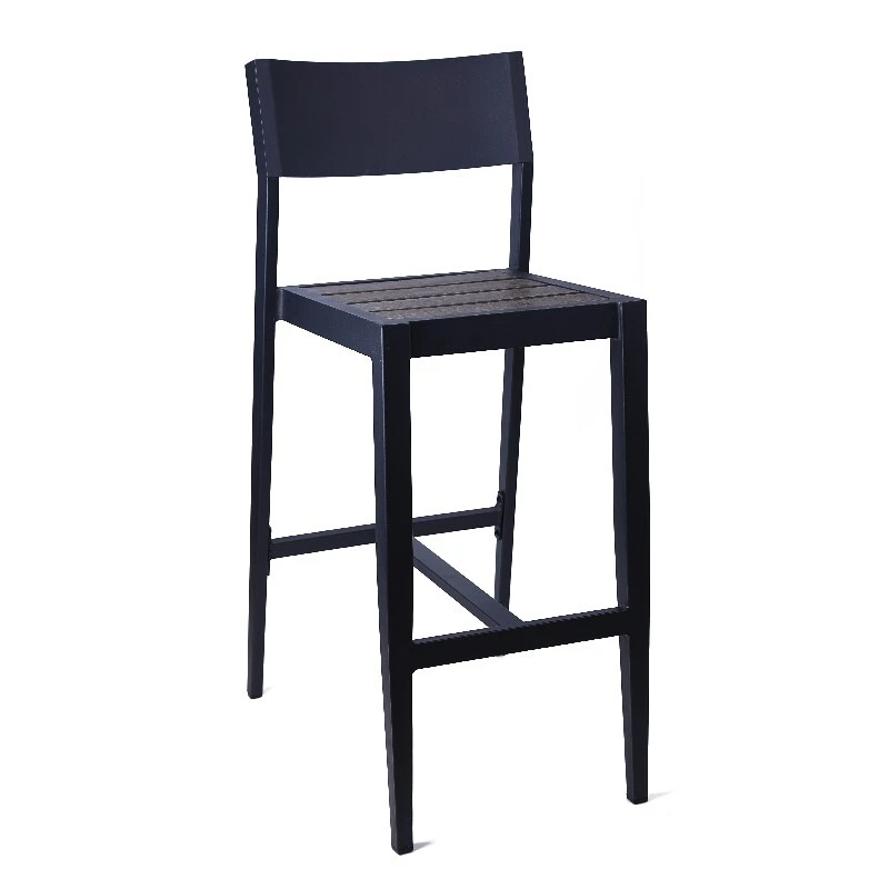 Wood Slats Dining Bar Chair Aluminum Commercial Grade Stackable Outdoor Cafe 1