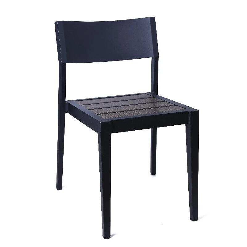 Aluminum Wood Slats Dining Chair Commercial Grade Stackable Outdoor Cafe Restaurant 1
