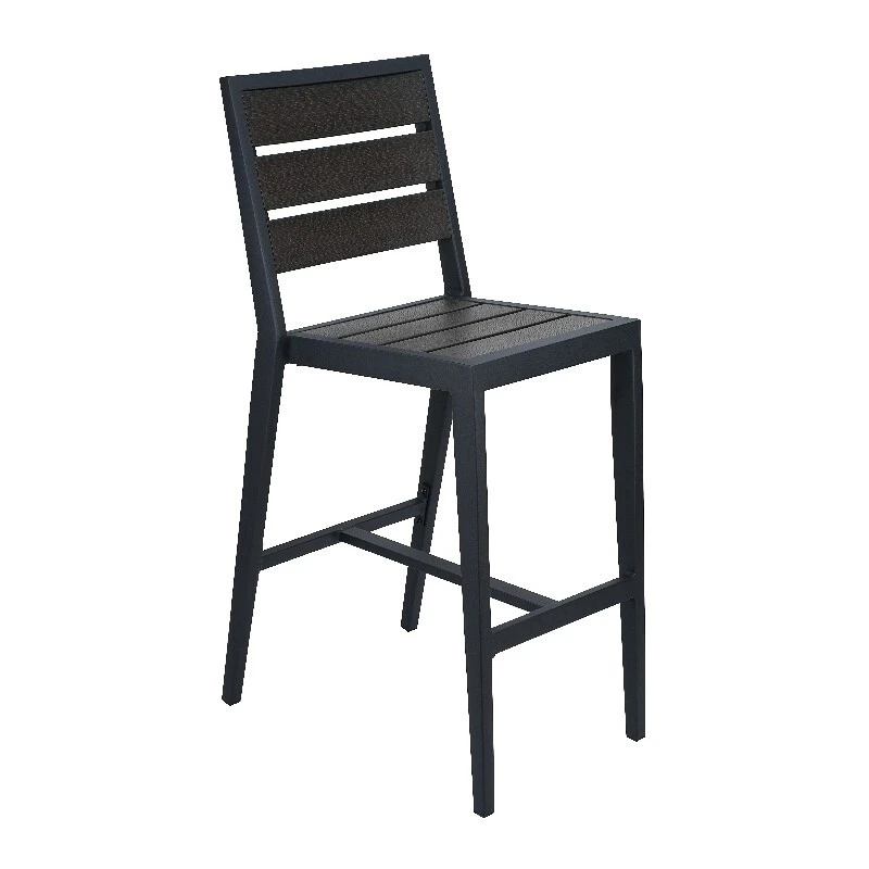 Synthetic Teak Slats Bar Chair Aluminum Commercial Grade Stackable Outdoor Restaurant 1