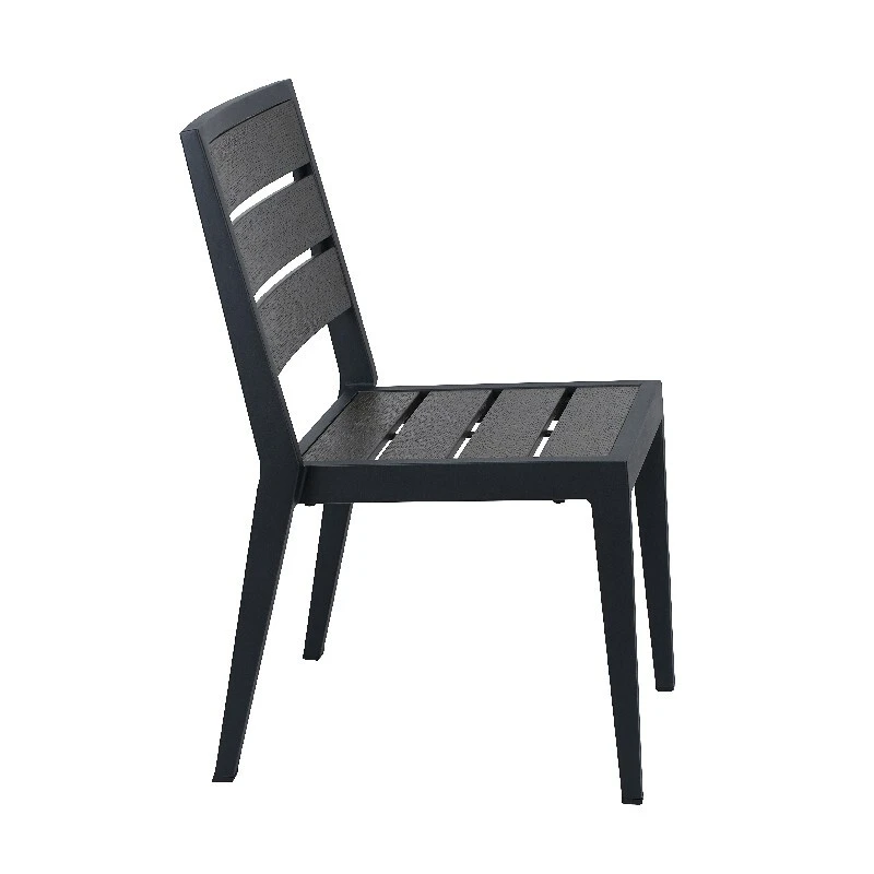 Synthetic Teak Slats Dining Chair Aluminum Commercial Grade Stackable Outdoor 1