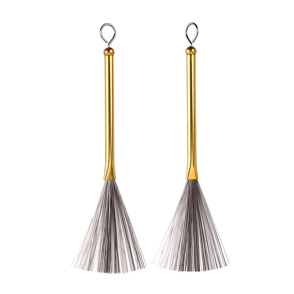 2-Pack Drum Brush Retractable Drum Wire Brush Drum Stick Brush with Comfortable Aluminum Handle, Perfect Gift for Rock Band, Jazz Folk, Cajon, Drummer, Music Lover, Beginner (Gold) Alnicov 1