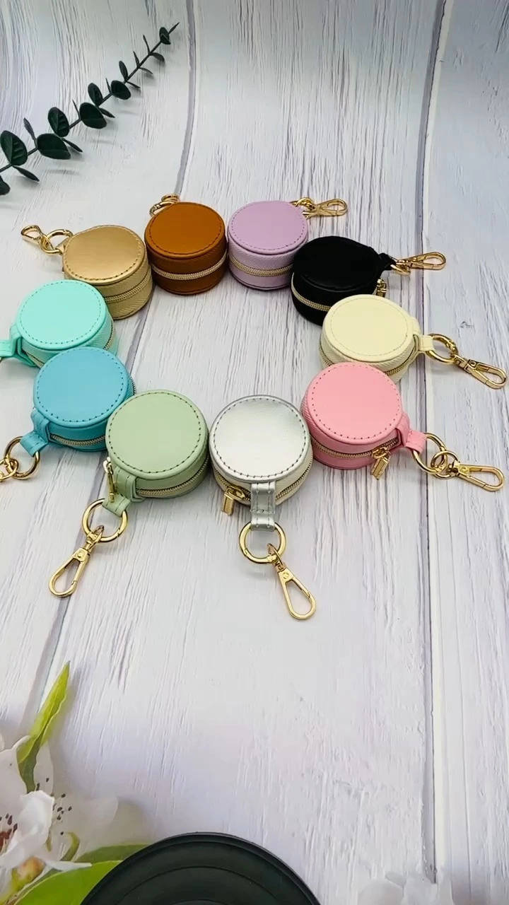 Mini Round PU Leather Jewelry Box Key Chains 1