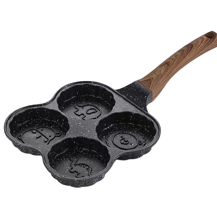 LBA-C07 Hot Seller 4 In 1 Mini Four Hole Egg Pan Nonstick Cooking Grill Pan Divided Wooden Handle 1