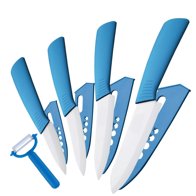LBA-T12 Ceramic Knife Kitchen Knives Set 4 Sizes Chef knife Cook Set+Peeler High Quality White Zirconia Blade Multi-color Handle 1
