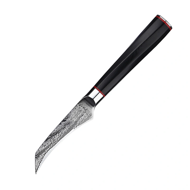 Couteau d'office 2A450 pour éplucher la peau des fruits, lame fixe, couteau de cuisine de poche damas, couteau à fruits en acier AUS-10 de 3.5 pouces 1