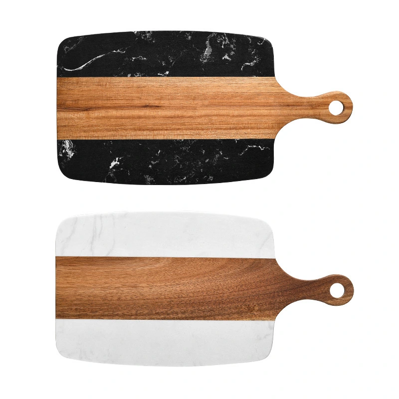 Planche à découper en bois d'acacia et de marbre avec Logo personnalisé, planche à découper pour charcuterie et fromage, planche à découper en marbre avec poignée 1