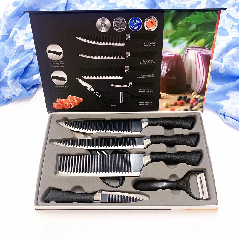 Small House Appliances Professional Cheap Chef Knife Set Cutting Knives 6pcs High Stainless Steel Block Ceramic Black Kitchen Knife Set Ningbo Portmanufacturing 3
